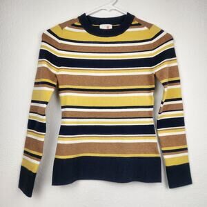 Joostricot Striped Sweater Long Sleeve Small Crew Neck Brown Yellow NWT